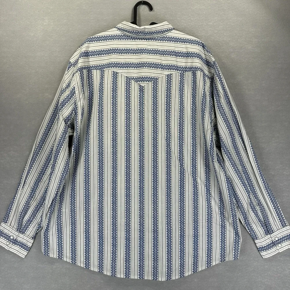 Levis Western Standard Fit Long Sleeve Pearl Snap Shirt Wave Print Blue XXL NEW